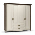 Armadio 200 x 60 x 220 cm in legno bianco e marrone con 4 ante e 2 cassetti stile classico