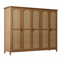 Armadio guardaroba 200x60x200 cm in legno marrone con ante in rattan stile naturale