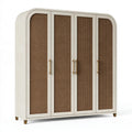 Armadio 200 x 60 x 200 cm in legno crema e rattan naturale - 4 ante stile moderno