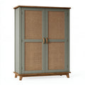 Armadio 120 x 55 x 180 cm in legno verde oliva con ante in rattan stile retrò