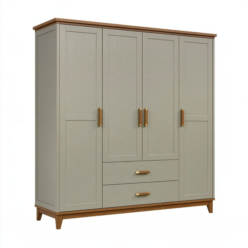 Armadio guardaroba 180x60x200 cm in legno grigio e noce con 4 ante 2 cassetti stile moderno
