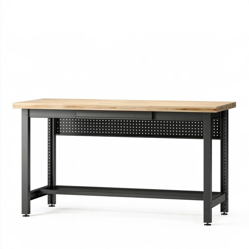 Banco da lavoro 150 x 70 x 90 cm in legno e metallo nero con pannello forato