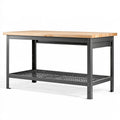 Banco da lavoro 152 x 76 x 91 cm in legno naturale e metallo nero con ripiano inferiore