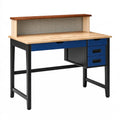Banco da lavoro 120 x 60 x 150 cm in legno e acciaio nero blu con cassetti e pannello forato