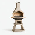 Barbecue da giardino Ø100 x 220 cm in cemento refrattario beige con griglia in acciaio - stile rustico