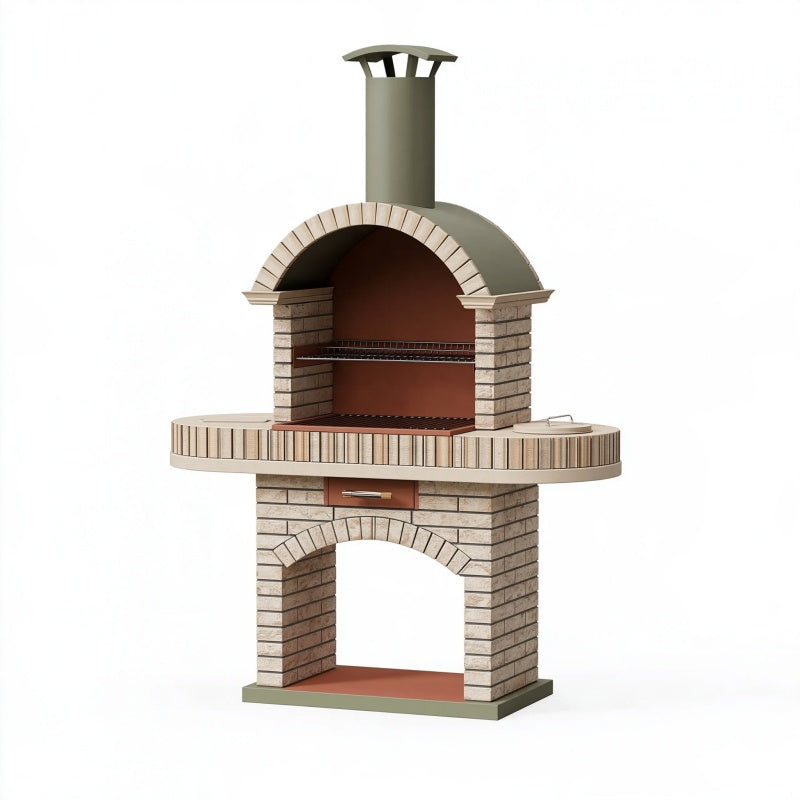 Barbecue da giardino 140 x 70 x 220 cm in mattoni refrattari beige con griglia e camino