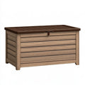 Cassapanca da esterno 120 x 65 x 60 cm in resina marrone effetto legno con coperchio
