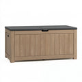 Cassapanca da giardino 120 x 60 x 60 cm in resina effetto legno beige con coperchio nero