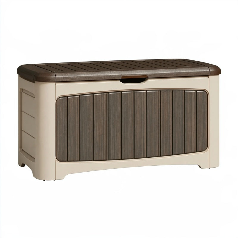 Cassapanca contenitore 120 x 55 x 60 cm in plastica beige e marrone per esterno