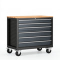 Cassettiera portautensili 100 x 50 x 95 cm in acciaio nero con piano in legno - mobile da officina con ruote