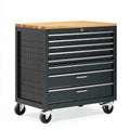 Carrello portautensili 77 x 46 x 97 cm in acciaio nero con piano in legno e 8 cassetti