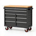 Carrello portautensili 110 x 60 x 95 cm in acciaio nero con piano in legno e 9 cassetti