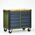 Carrello portautensili 120 x 60 x 95 cm in acciaio verde e blu con piano in legno e 12 cassetti