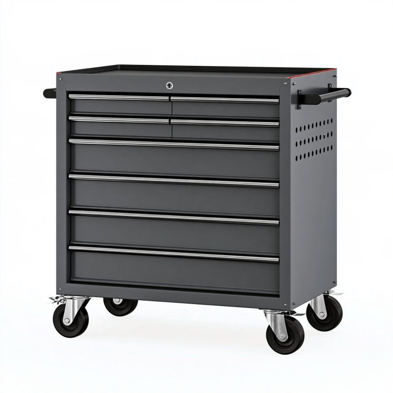 Carrello portautensili 78 x 46 x 97 cm in acciaio nero con 7 cassetti e ruote