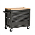 Carrello portautensili 100 cm in acciaio nero e legno con ruote per officina