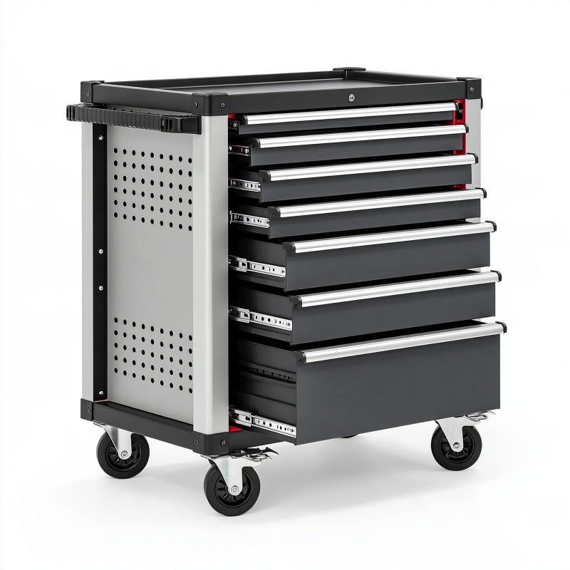 Carrello portautensili 77 x 46 x 97 cm in acciaio nero e argento con 7 cassetti - officina mobile