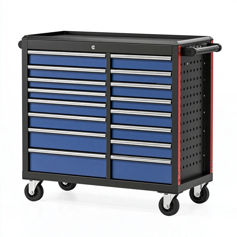 Carrello portautensili 113 x 46 x 97 cm in acciaio blu nero con 19 cassetti e ruote