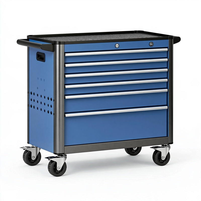 Carrello portautensili 72 x 46 x 97 cm in acciaio blu e nero - 6 cassetti con ruote