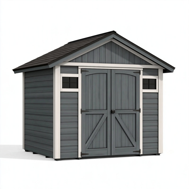 Casetta da giardino 180 x 120 x 190 cm in resina grigio antracite con doppia porta per deposito esterno