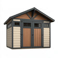Casetta da giardino 250 x 180 x 220 cm in resina effetto legno beige e marrone con doppia porta stile rustico
