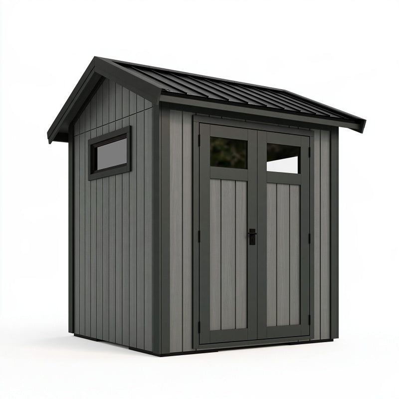 Casetta da giardino 180 x 120 x 210 cm in acciaio grigio antracite con tetto spiovente
