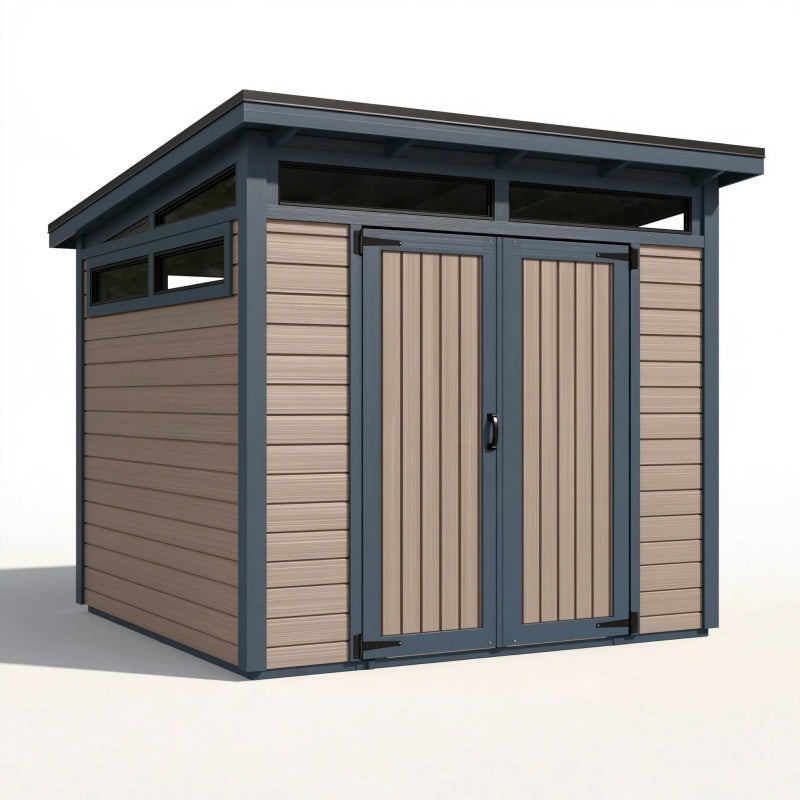 Casetta da giardino 200 x 150 x 210 cm in metallo e pannelli sintetici tortora antracite con doppia porta
